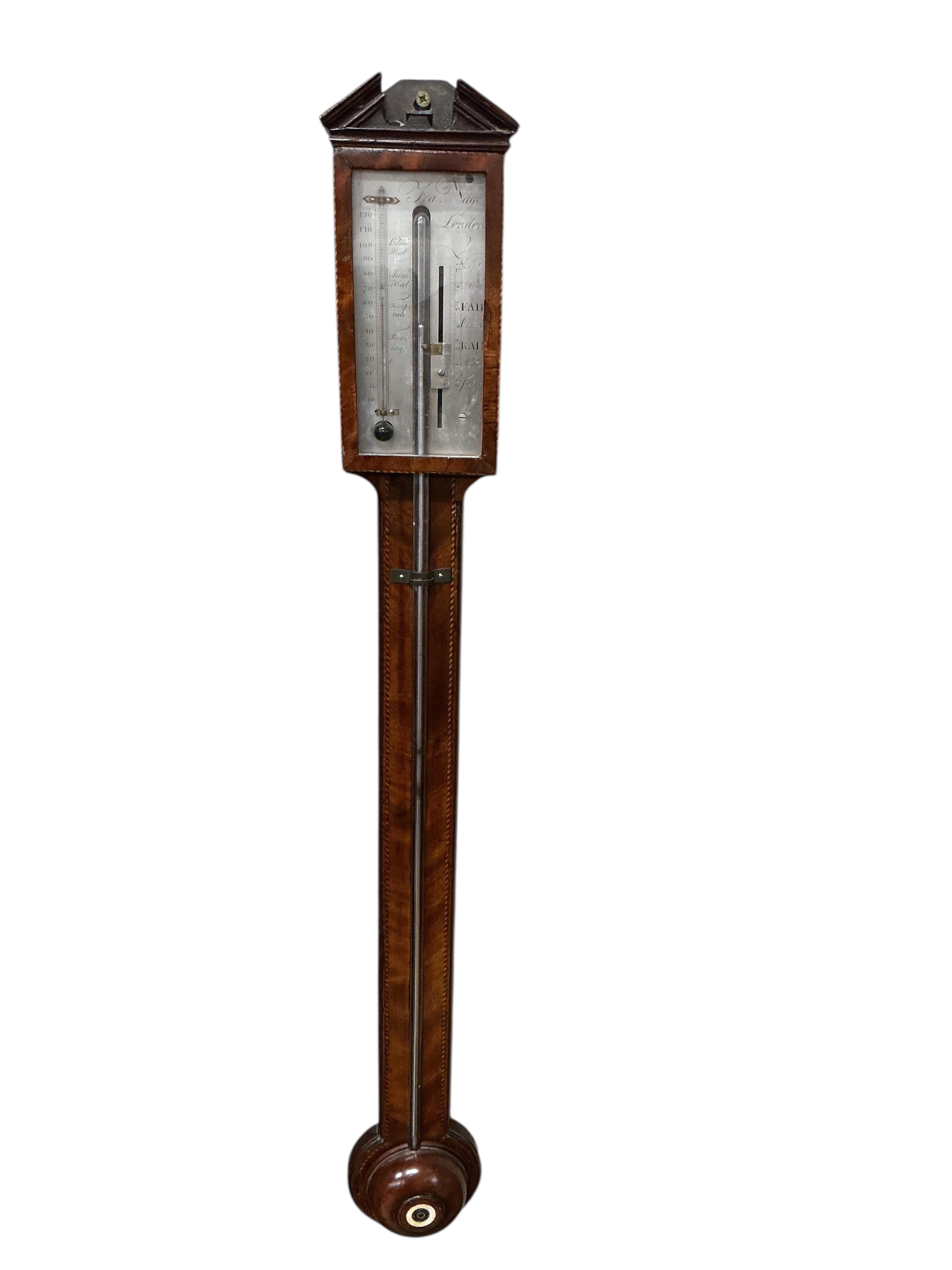A George III mahogany stick barometer, Fra. Vago, height 98cm
